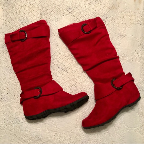Shoes - Bright Red boots with buckles